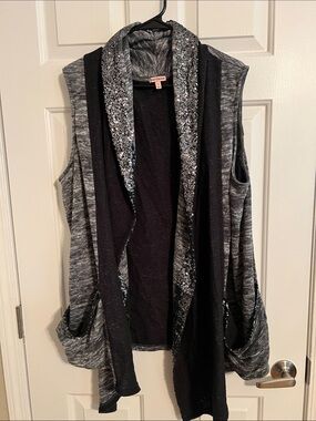 Juicy Couture Gray and Black Sequin-Trim Open-Front Vest